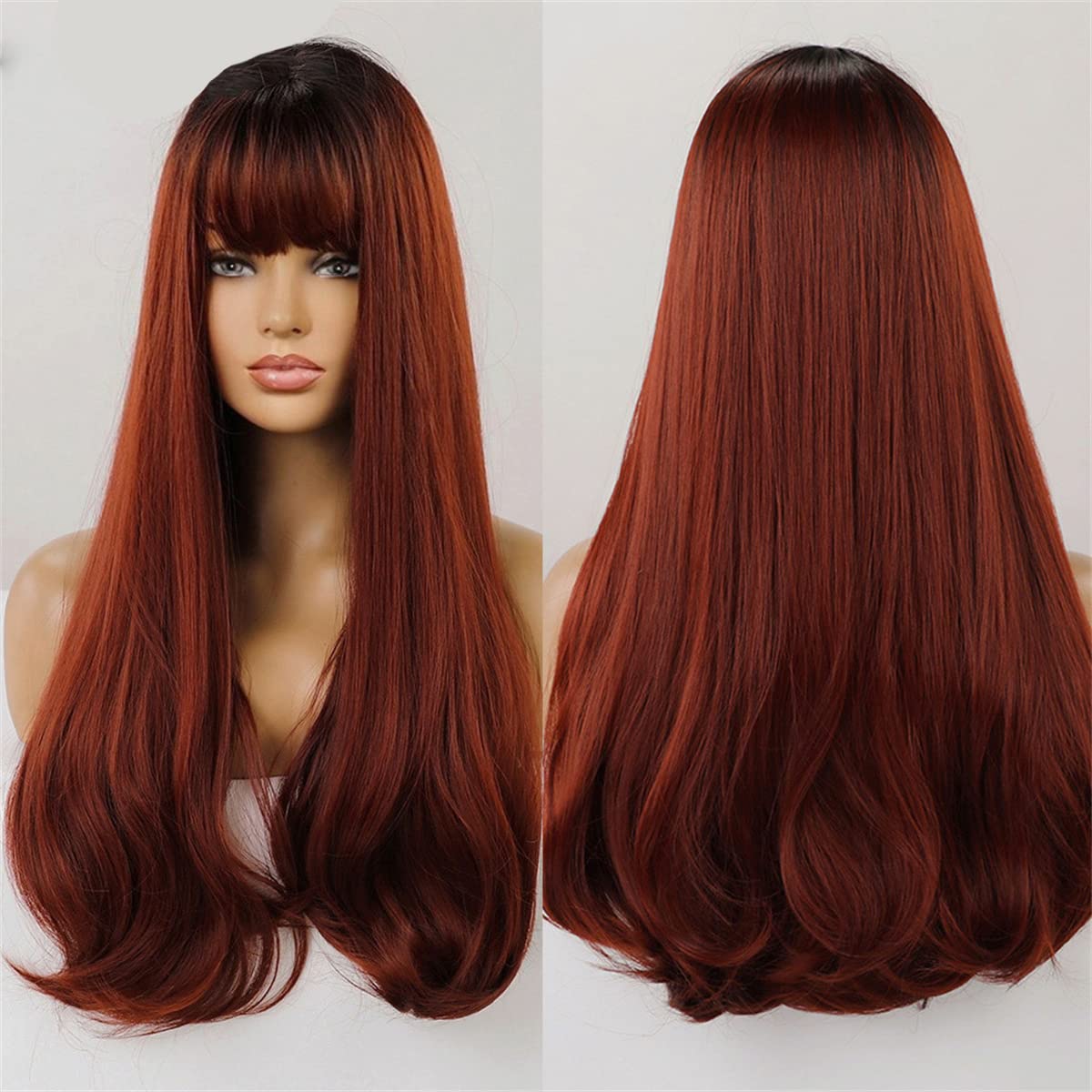 Amazon.co.jp: エアバング付きロングシンセティックウィッグオンブル